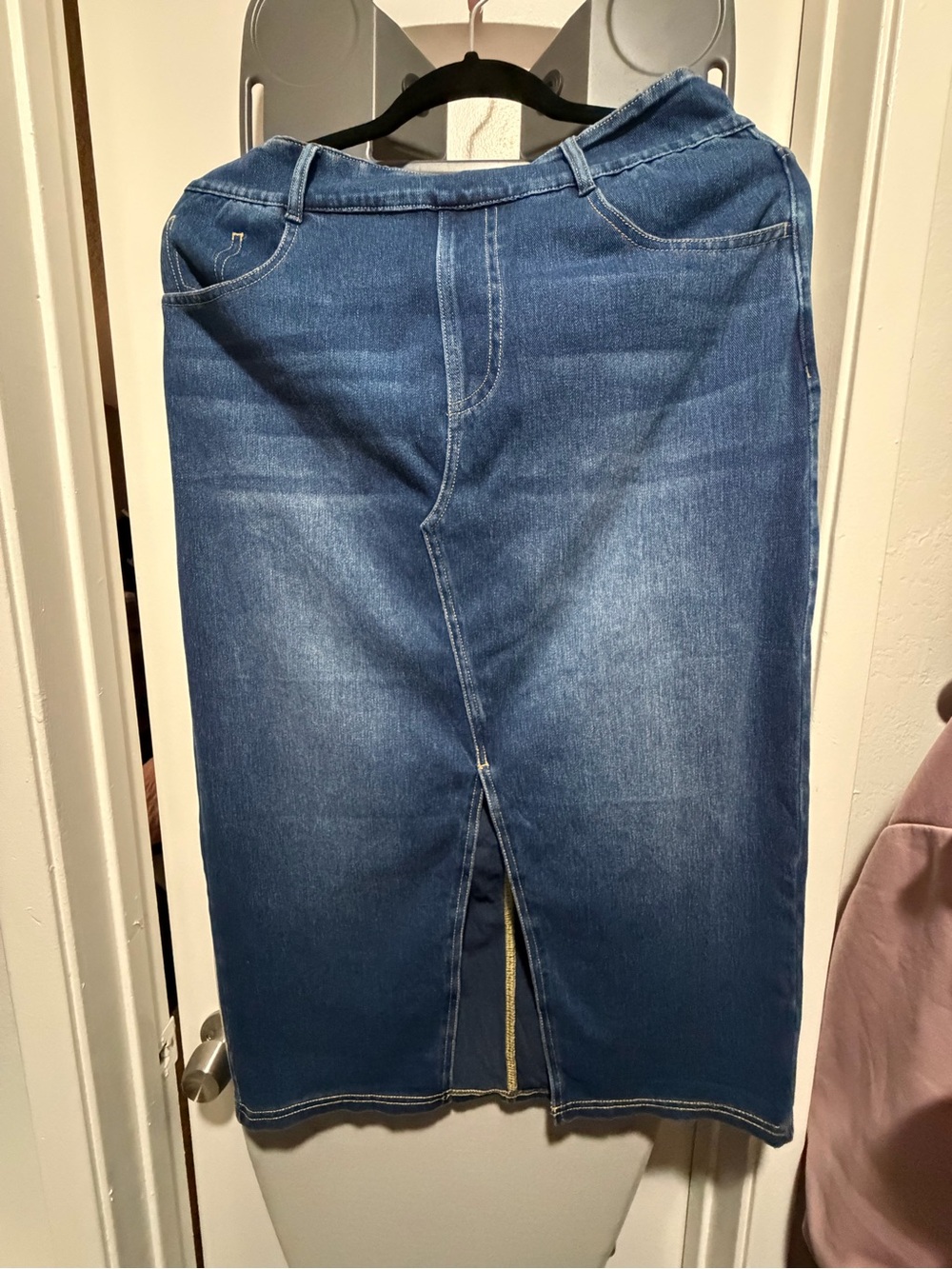 HALARA Blue Denim Maxi Skirt with Front Slit